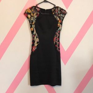 Black and floral evening dress